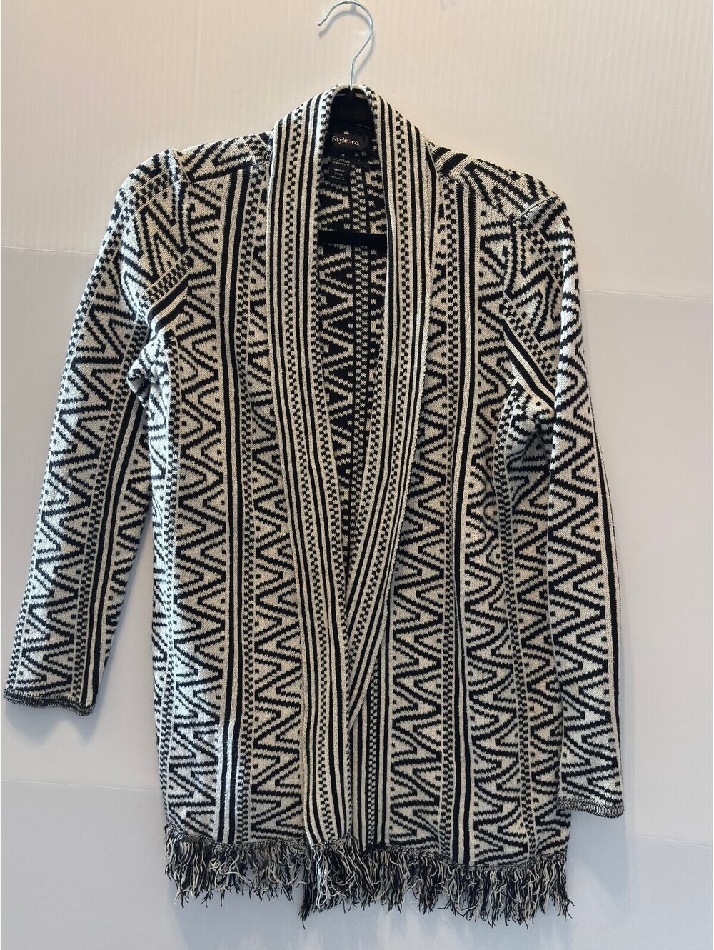 Style & Co black and white patterned open cardigan